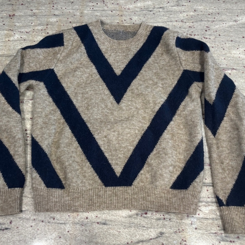 Shein Womens Soft Pullover Sweater - Blue Striped and Tan Size M